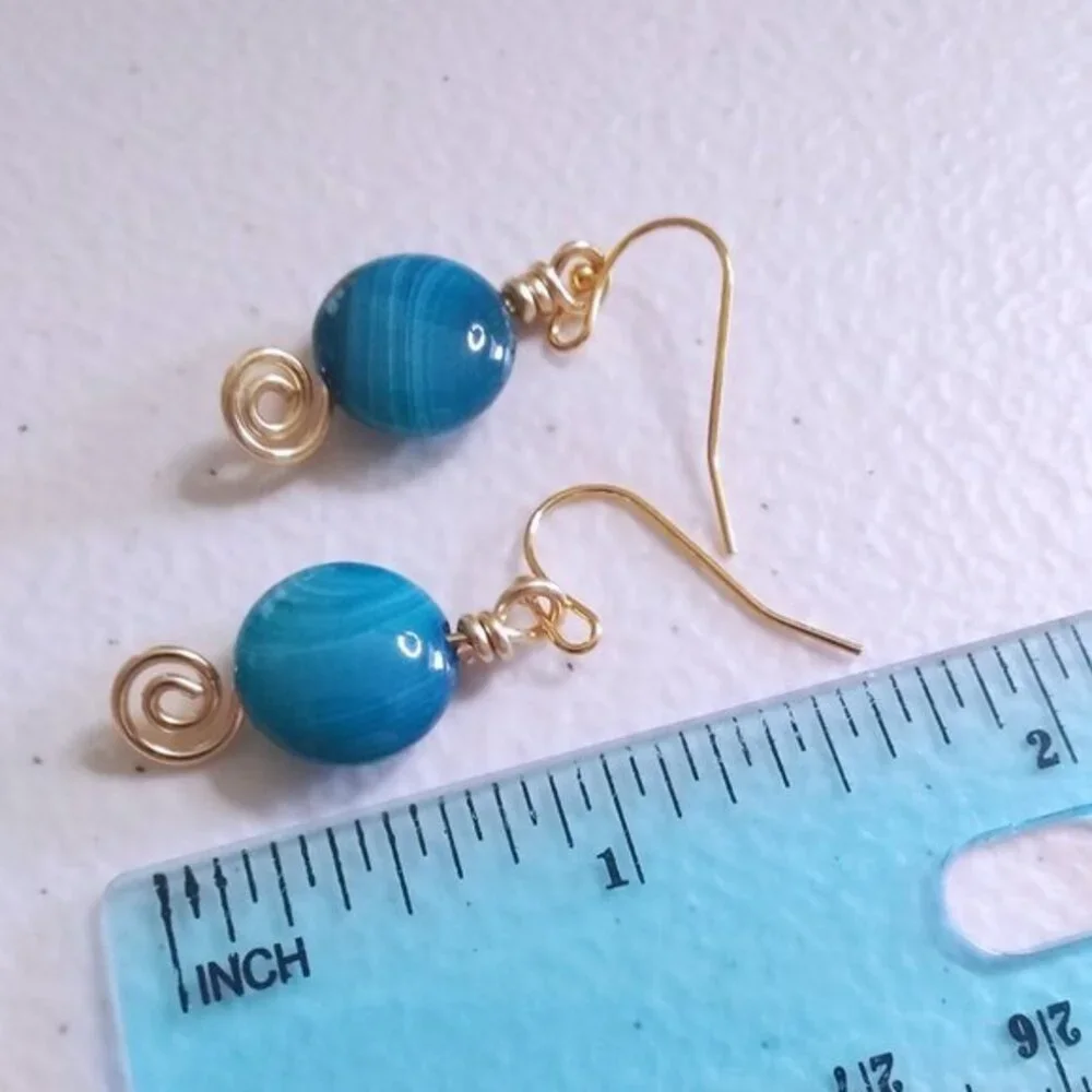 2/$25! Azure Blue Banded Agate Earrings! Boho Beach Costal Business Casual
